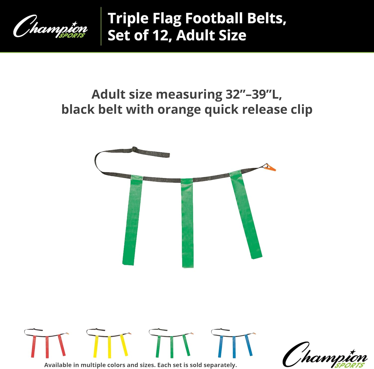 Champion Sports Quick Release Flag Football Set – Durable Belt, 3 Detachable Flags & Adjustable Fit (25”-50”)