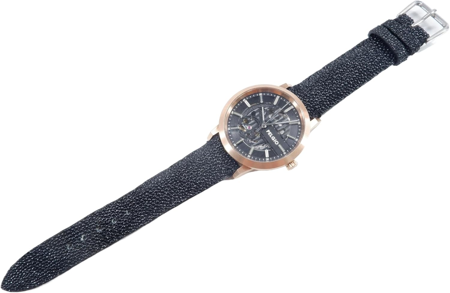 Pelgio Genuine Stingray Skin Leather Quick Release Women's Watch Strap Band with Buckle 12 mm. 14 mm. 16 mm. (16 mm., Black)