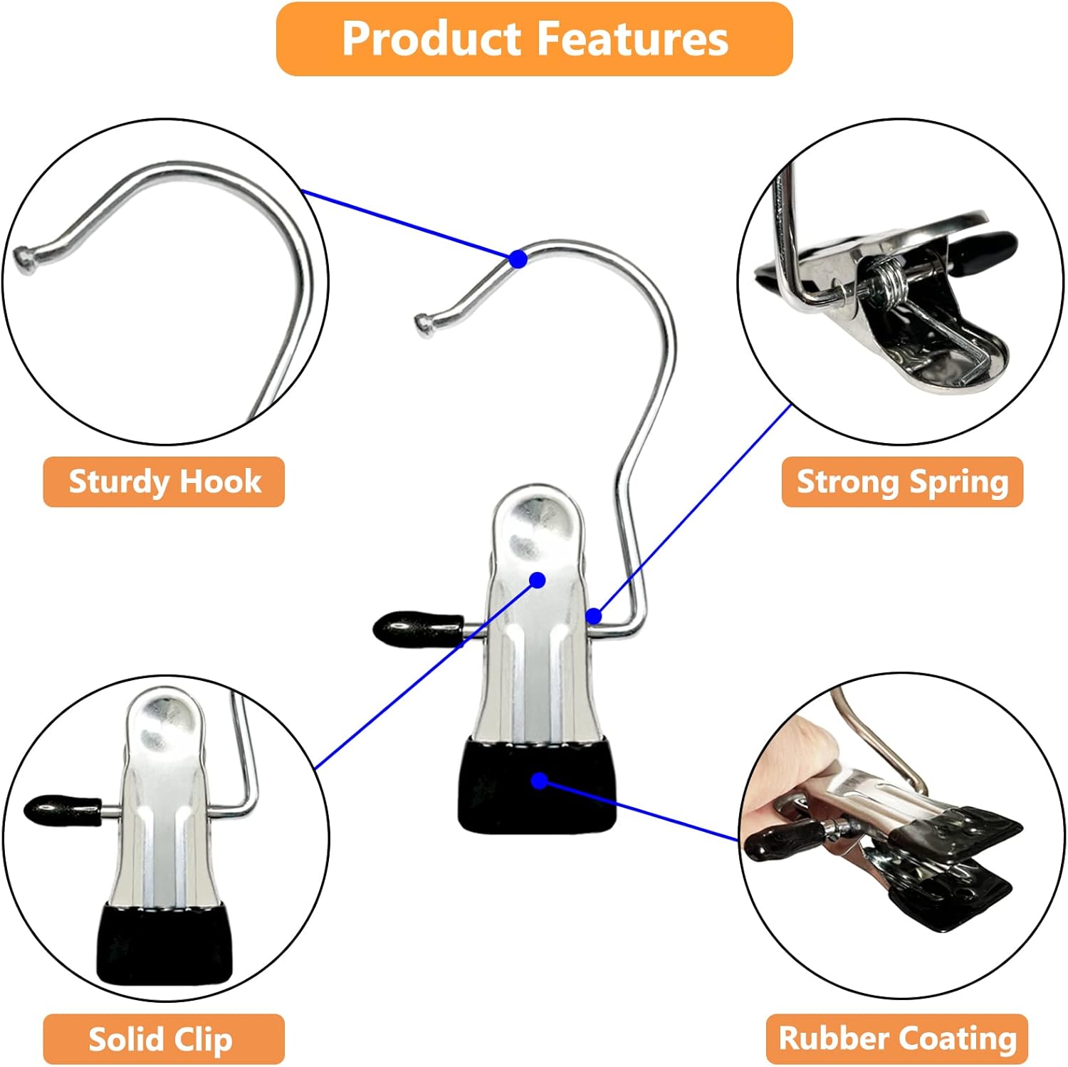 Boot Hangers for Closet, 50 Pack Hanging Clips Hook Clothes Pins for Laundry, Hanger Clips Towel Clips Boot Organizer for Home and Travel, Clothespins Clip Hangers for Pants Hats Socks Gloves