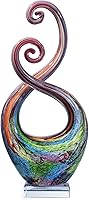 Mysphex 14" Murano-Style Hand-Blown Glass Sculpture with Base - Weatherproof Multicolor Swirled Abstract Decor for Indoor Outdoor Garden Home Office