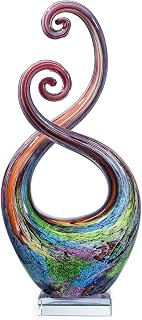 Mysphex 14" Murano-Style Hand-Blown Glass Sculpture with Base - Weatherproof Multicolor Swirled Abstract Decor for Indoor Outdoor Garden Home Office