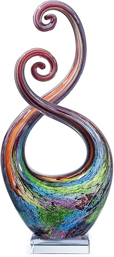 14″ Murano Style Hand Blown Glass Swirled Abstract Sculpture Decor | Handmade Artisan,Versatile Home Accent,Indoor/Outdoor Ues,Weatherproof Durability,Giftable Art Piece