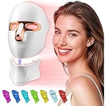 Red Light Therapy Mask for Face &amp; Neck, LED Face Light Therapy,USB C Rechargeable,Infrared Mask for Home Working Travel Yoga (White Gold)