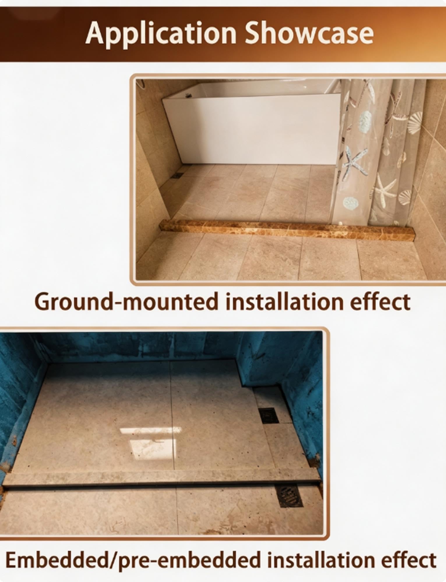 Barrera de Agua PVC, Efecto Mármol, Separación Seco-Húmedo en Baño