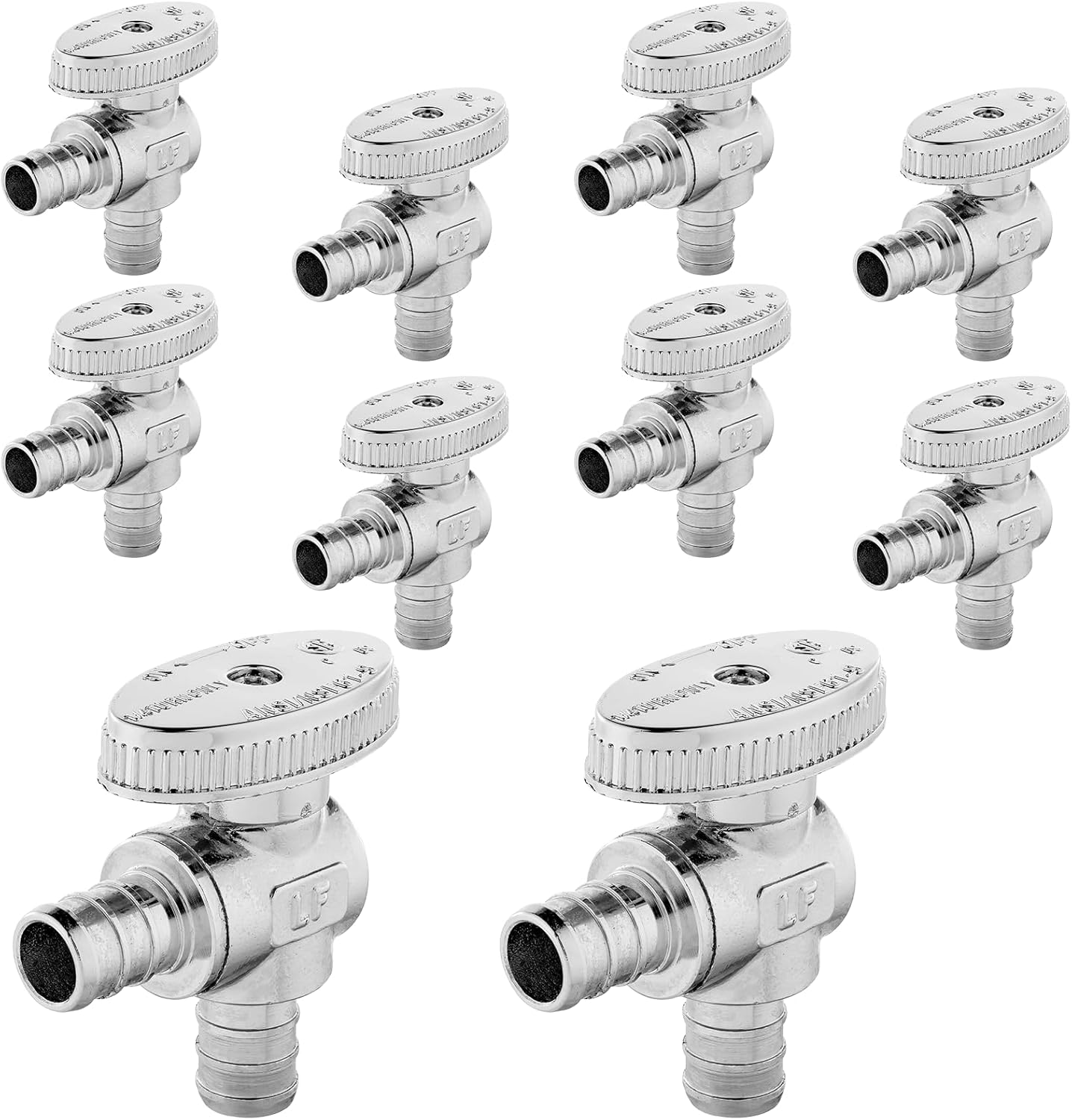 10-PCs Pex Barb Crimp Angle Stop Valve, 1/2" x 1/2" PEX Angle Stop, 1/4 Turn Shut Off Valve for Bathroom, ASTM F1807 (VALVE102-10)