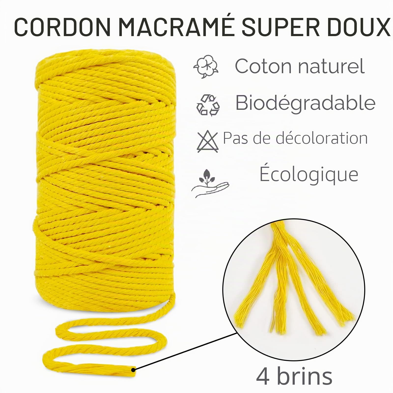 Corde Macramé 5mm x 100m, Fil Macramé Coton Naturel, Grosse Ficelle Cordelette 5mm Cordon pour Mural, Porte Plante, Bricolage, Décoration Boho (Naturel)