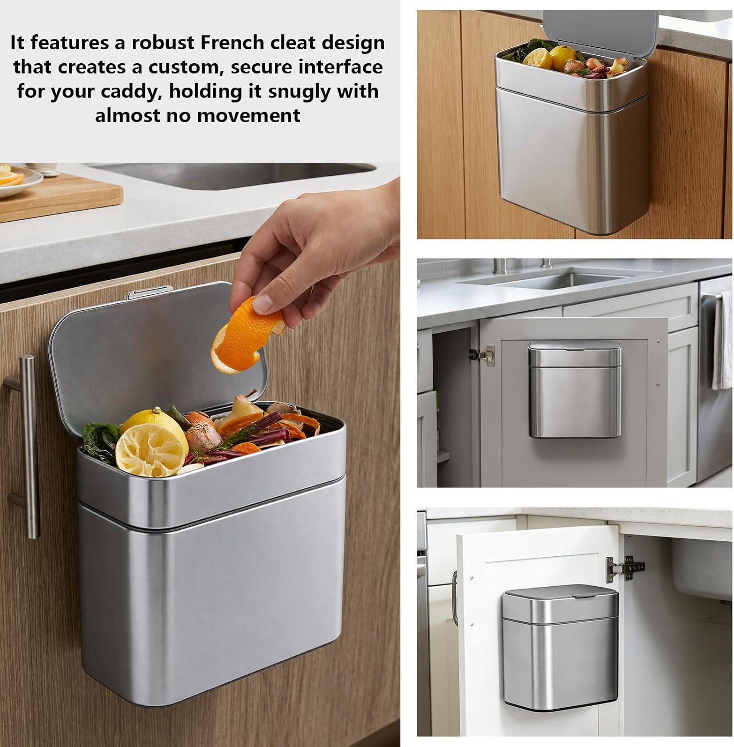 Compost Caddy Mount Compatible with Simplehuman, Under Cabinet Compost Bin Holder, French Cleat Kitchen Storage, Easy Install Wall Mount Bracket Compatible with Simplehuman CW1646