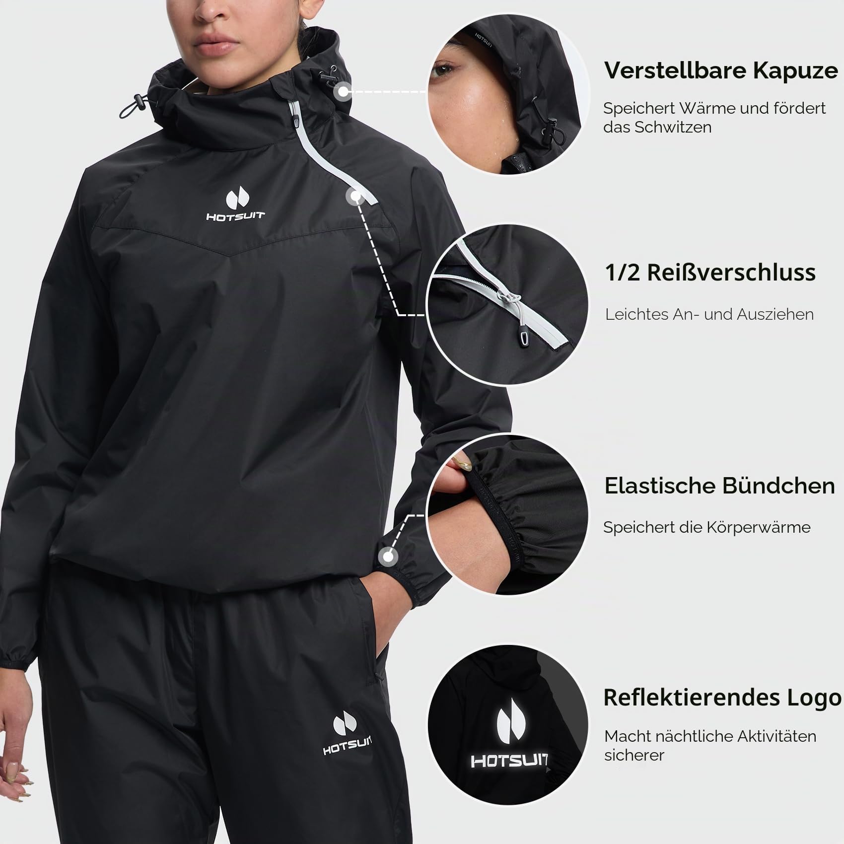 HOTSUIT Schwitzjacke/Schwitzanzug Damen Sauna Trainingsanzug Sportanzug Schwitzanzug Fitness Trainingsjacke Saunahose - Nano-Silver V2.0
