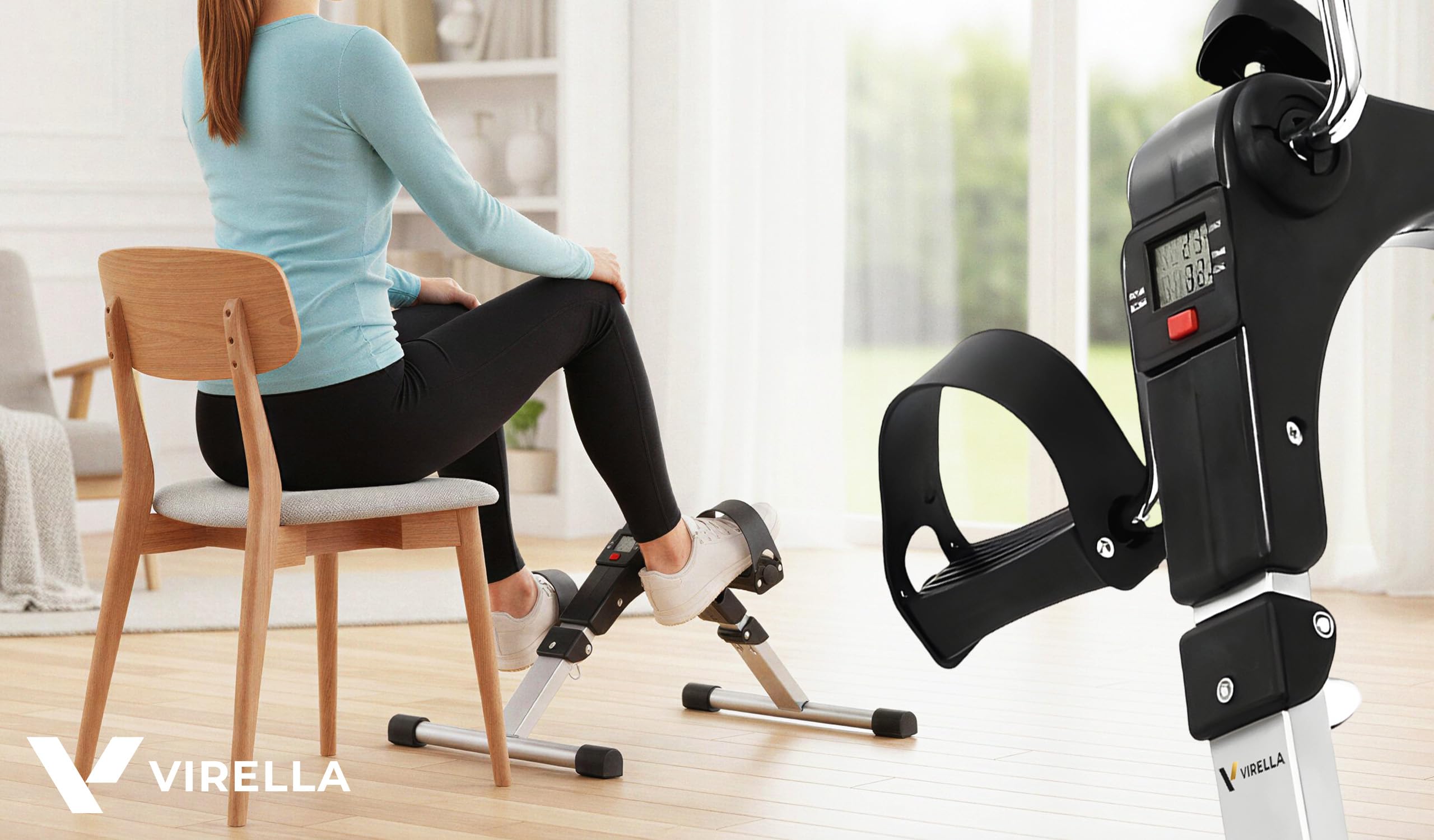 Virella Mini rower treningowy przenośny ćwiczący siłownia fitness noga ramię trening regulowany opór z wyświetlaczem LCD dla kobiet i mężczyzn