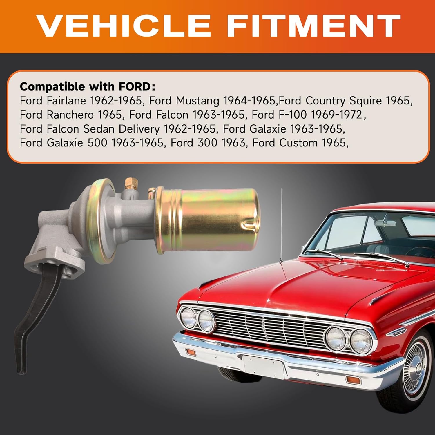 M4009 Mechanical Fuel Pump 4.5-5.5 PSI System Automotive Replacement Compatible with Ford, Mercury Fit for Ford Mustang 1964-1965 for F-100 1969-1972 for Mercury Cyclone 1964-1965 for Comet 1963-1965