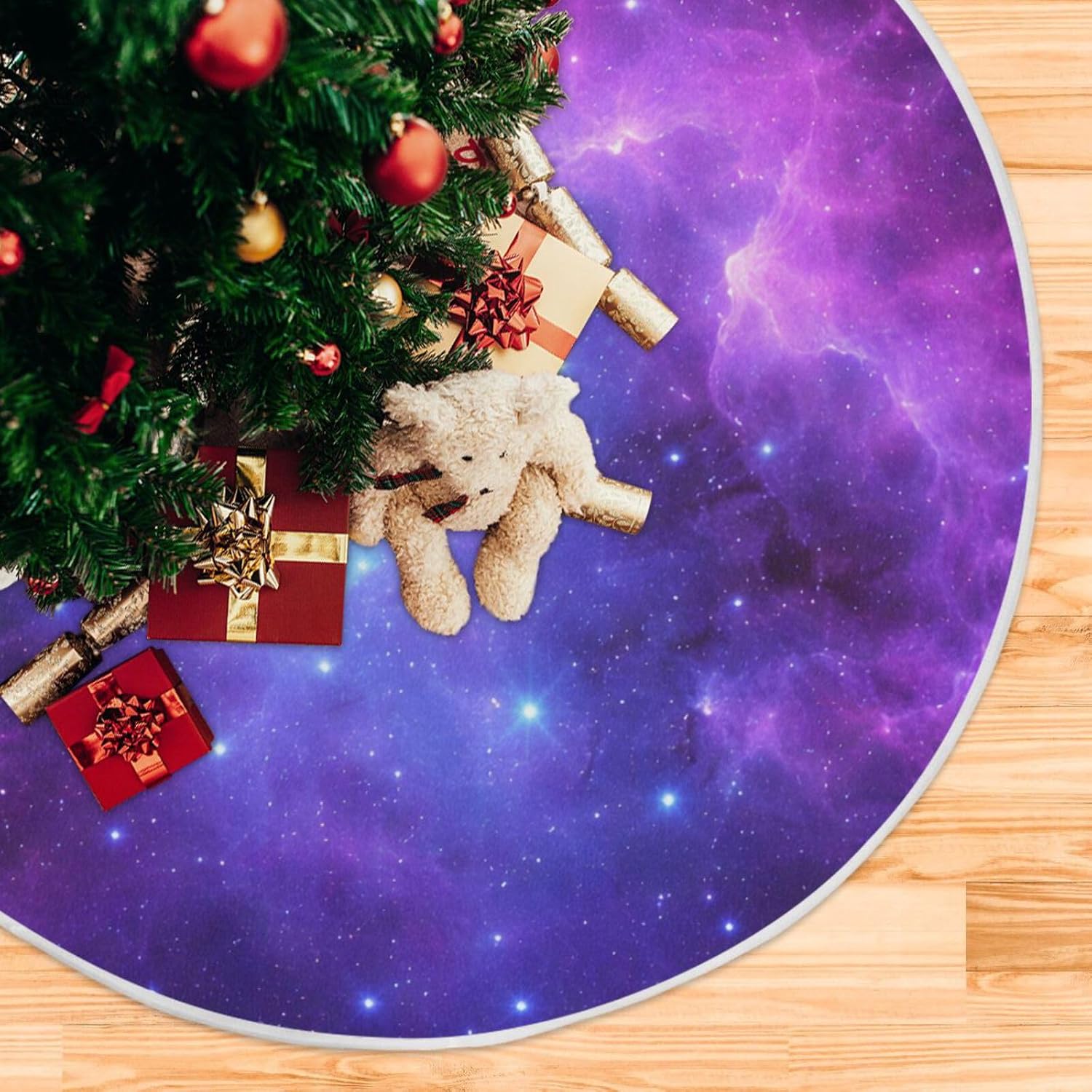 Christmas Tree Skirt Universe Galaxy Nebula Space Tree Mat for Festive Holiday Party