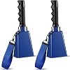 Boao 2 Pcs 9 Inch Cowbell with Wrist Strap Noise Makers for Sporting Events Loud Hand Bell with Handle Graduation Football Games Party Farm Bells Hand Chimes Percussion Musical InstrumentsBlue