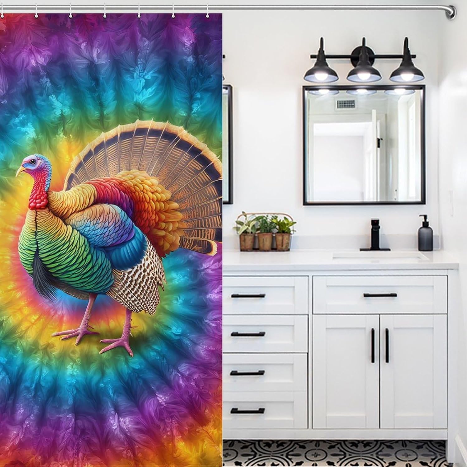 Tie Dye Turkey Shower Curtain 46.85x70.87Inch（119x180cm） Polyester Bath Curtain Shower Curtains Printed Decorative