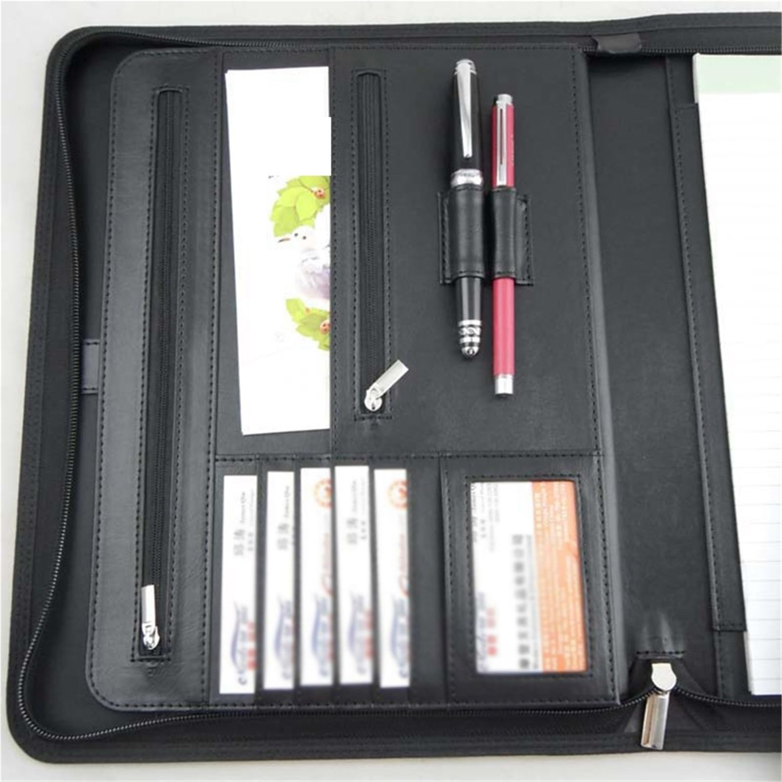 Portadocumenti in pelle, Portadocumenti in pelle PU for documenti aziendali Nero Marrone 280x345 mm(Black with book)