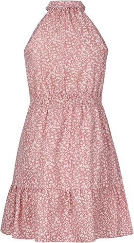 Miniatura 7 de Women 2023 Summer Halter Neck Dress Sleeveless Casual Floral Polka Dot High Waisted Boho Short Flowy Ruffle Sundress