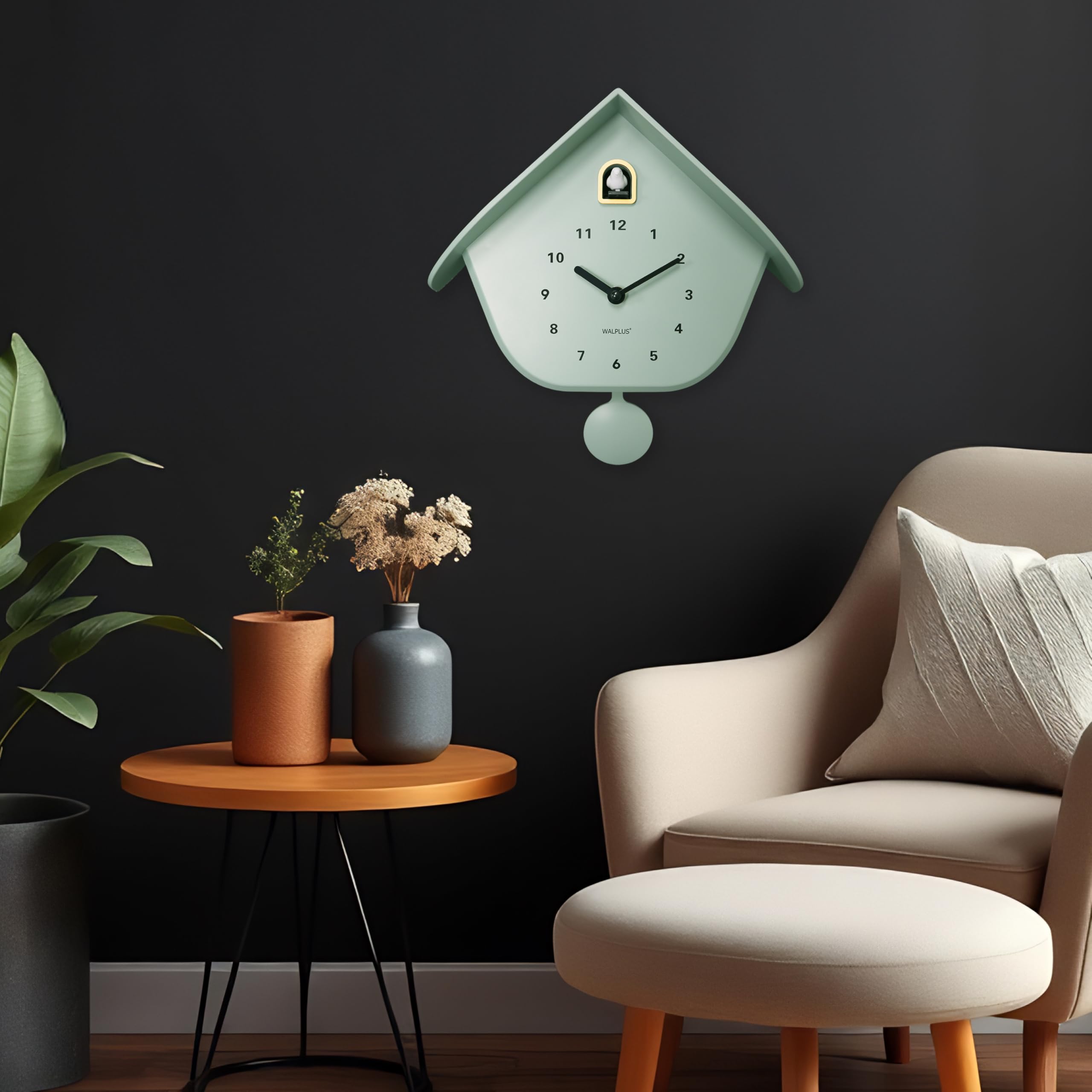 WALPLUS Kuckucksuhr Modern mit Pendel Stilvolle Cuckoo Clock für Kinderzimmer und Wohnzimmer Batteriebetriebene Wanduhr mit Vogel Ideal als Kuckucksuhr Kinder und Moderne Dekoration