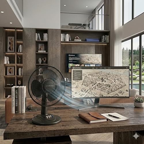 Vista 6 de Comfort Zone - Ventilador de mesa oscilante con inclinación ajustable, controles convenientes de botón de presión, silencioso, de 12 pulgadas, 3