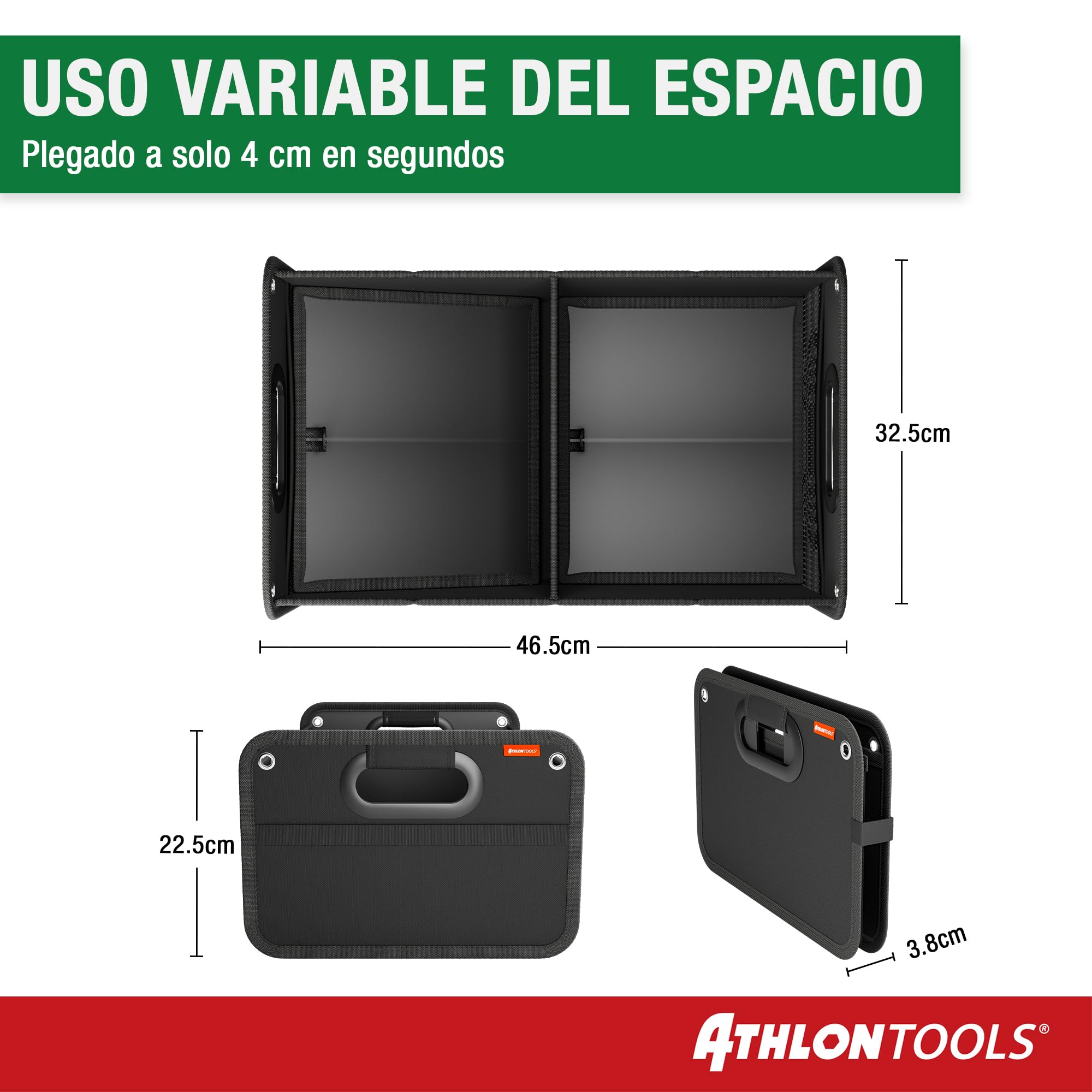 ATHLON TOOLS Bolsa organizadora para el maletero, caja plegable para el coche, reforzada y robusta, antideslizante