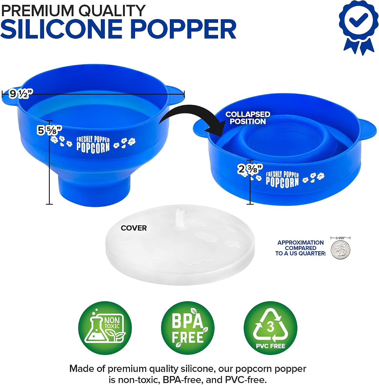 Silicone Microwave Popcorn Popper with Handles - Popcorn Maker - Collapsible Popcorn Bowl - BPA Free - Dishwasher Safe Silicone Popper - Reusable Microwave Popcorn Maker - (Blue) - Stock Your Home