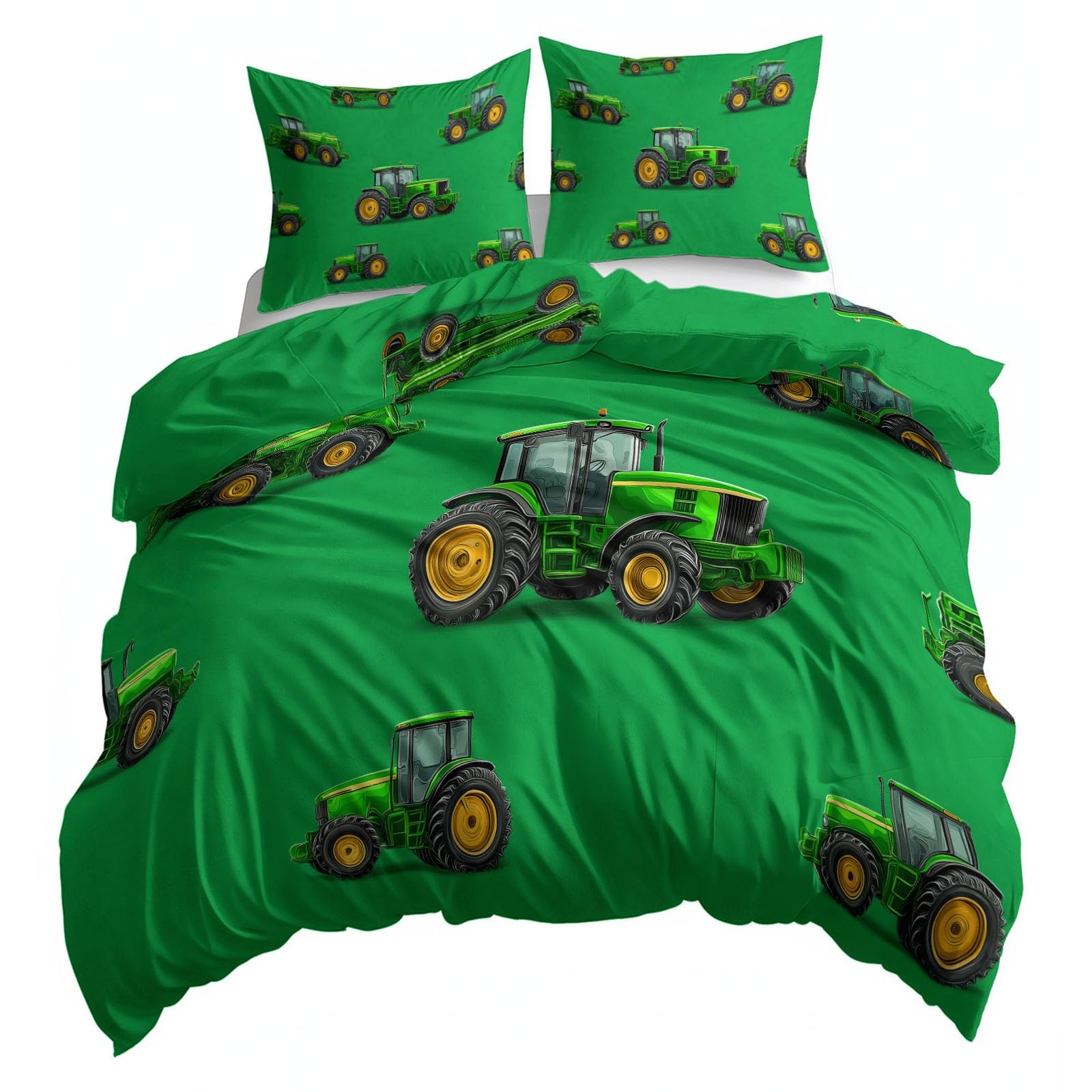 Juego de Funda Nórdica 3 Piezas para Cama 105 - Funda Edredón Reversible 180x220 cm Casa De Campo Tractor, Ropa de Cama Verde para Cama Individual y Matrimonio