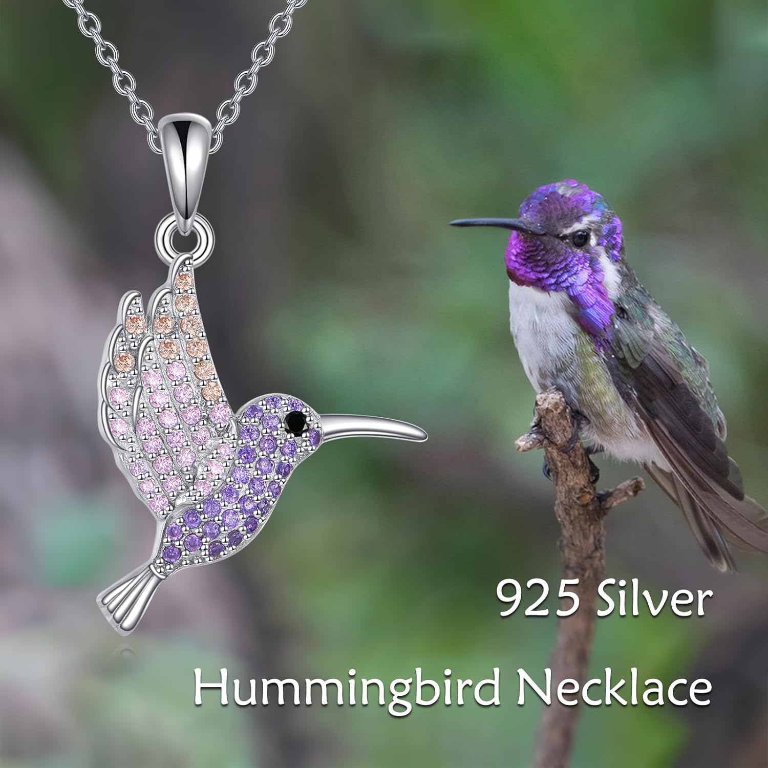 Hummingbird Necklace for Women 925 Sterling Silver Flying Bird Pendant with Colorful Cubic Zirconia Jewelry Gift for Women - Image 6