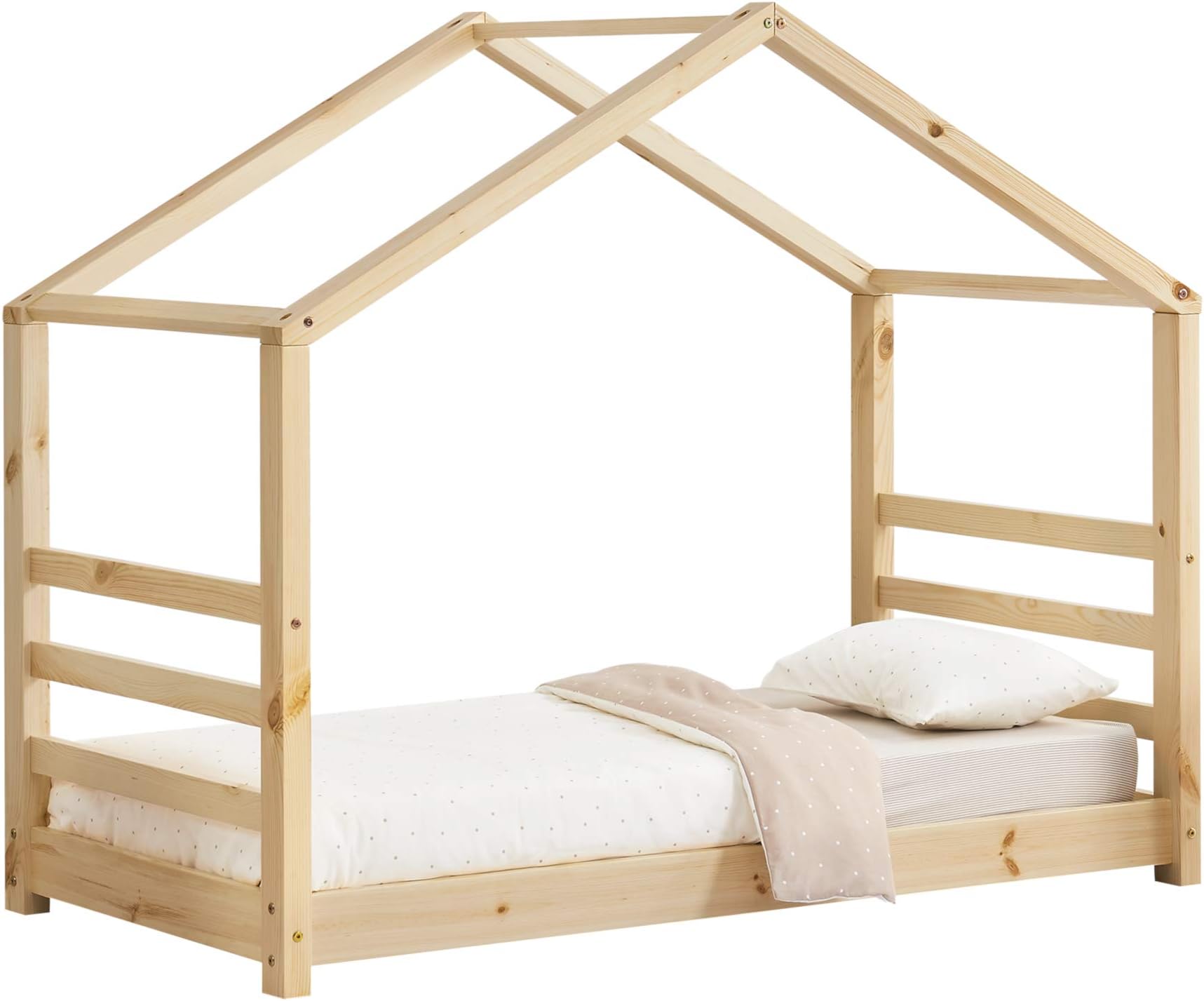 Solid Wood Children's Bed with Slatted Frame House Bed Design 80 x 160 cm Youth Bed for Kids