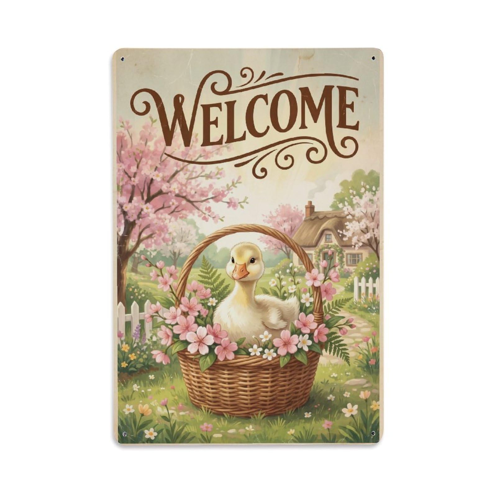 Cxhjca 8X12inch(20X30cm) [Vintage Welcome] Gosling Petal Paradise Metal Tin Sign
