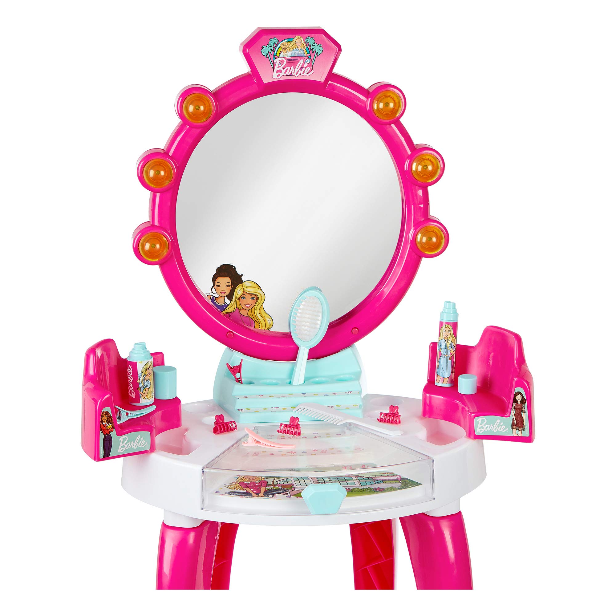Theo Klein 5328 Barbie Beauty Salon with Light andSound I Pivoted storage areas and mirror I With lots of styling Accessories I Toy for Children Aged 3 Years and up
