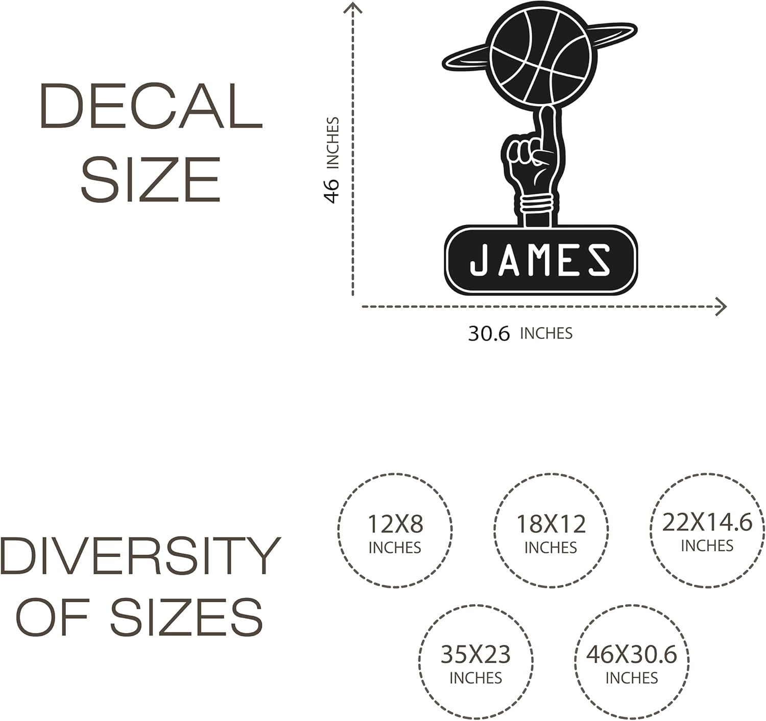 Basketball Player Wall Decals - Sports Vinyl Wall Sticker - Put Your Own Name - Personal Gift for Boys and Men - Modern Home Room Decor - Sport Ball Decoration for Teens Playrooms and Men 46x30.6