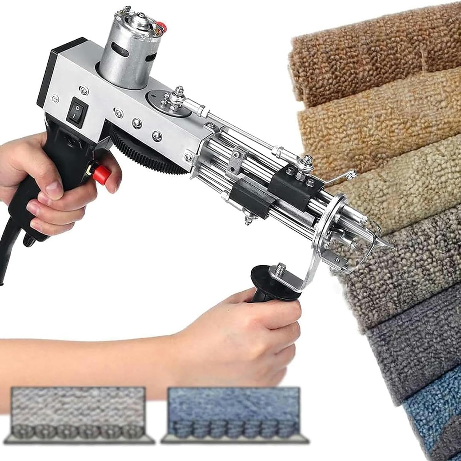 Rug Tufting Gun,7-24 Mm Cut Pile Tufting Machine w/Carpet Trimmer Kit and 360 Degree Handle,5-43 Stitches/sec,Speed Adjustment for Rug/Clothing
