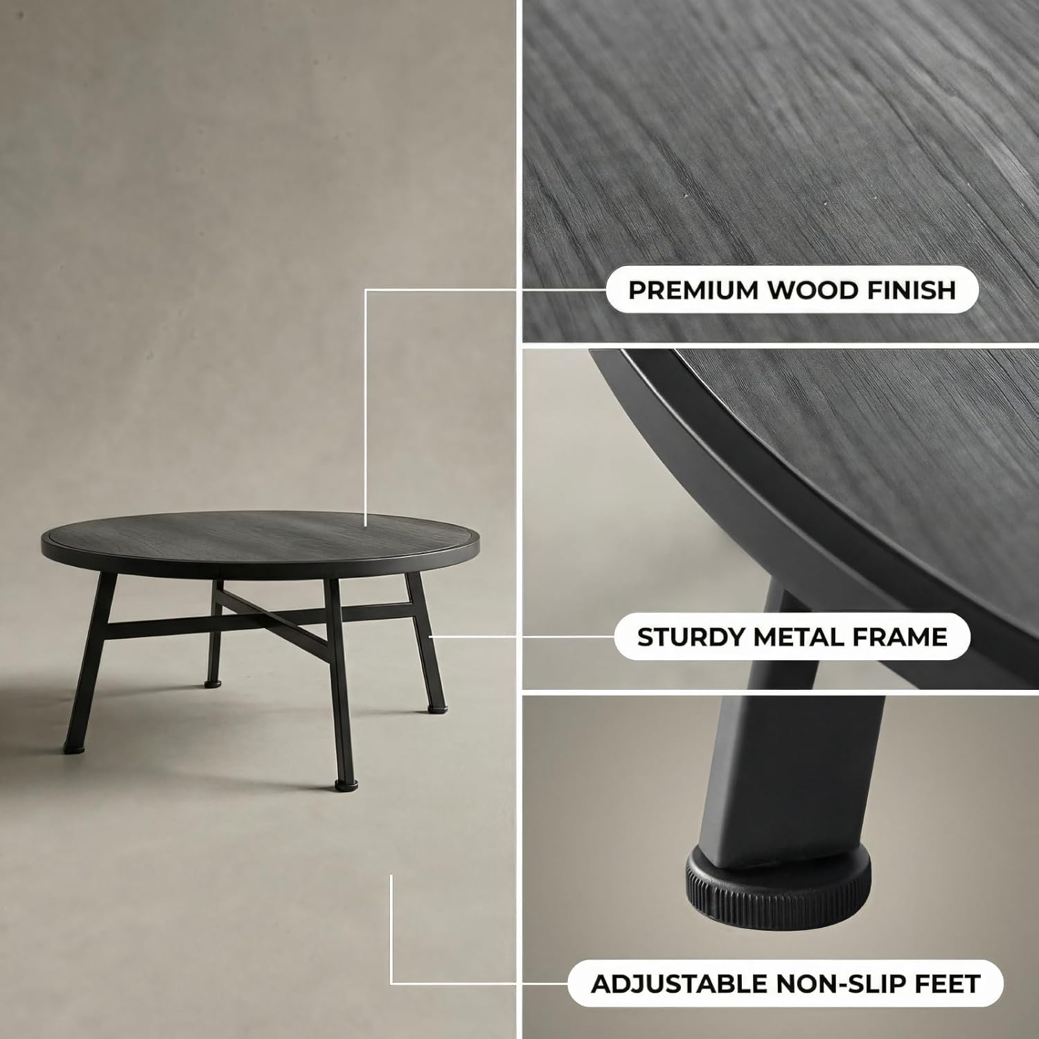Round Coffee Table, Industrial Circular Center Coffee Table for Living Room, Rustic Wood Desktop Storage Shelf with Metal X-Shape Table Leg, Modern Home Furniture (30.71 * 15.75")