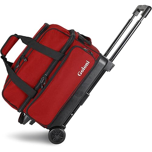 Goloni Double Roller 2 Ball Bowling Bag with Separate Shoe Compartment,2 Ball Bowling Bag with Wheels,Retractable Handle Extends to 40"
