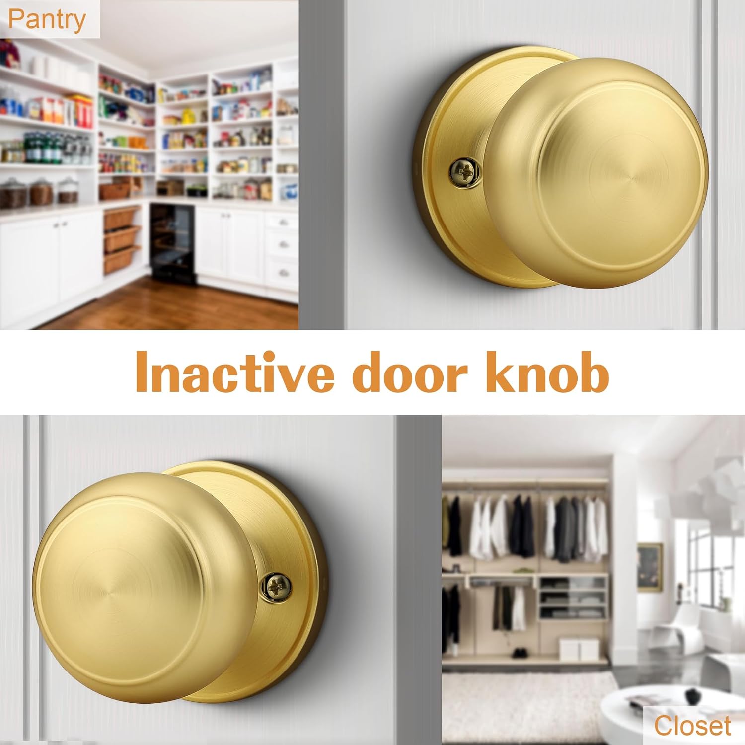 Probrico 4 Gold Dummy Door Knobs and 6 Closet Door Knobs Bundle Set, Brushed Gold Interior Door Knobs for Pantry Hallway