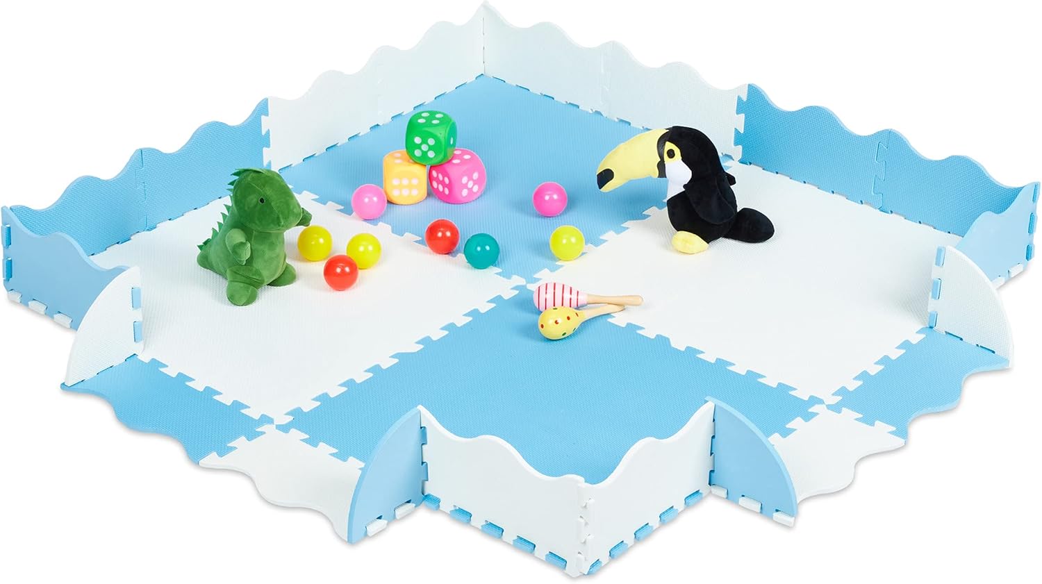 Relaxdays 0 Alfombra Puzle Bebé, Bordes, 120x120 cm, Suelo Goma EVA, Colchoneta Niños, sin Sustancias Nocivas, Azul/Blanco, Polietileno, PEVA, Set de 4