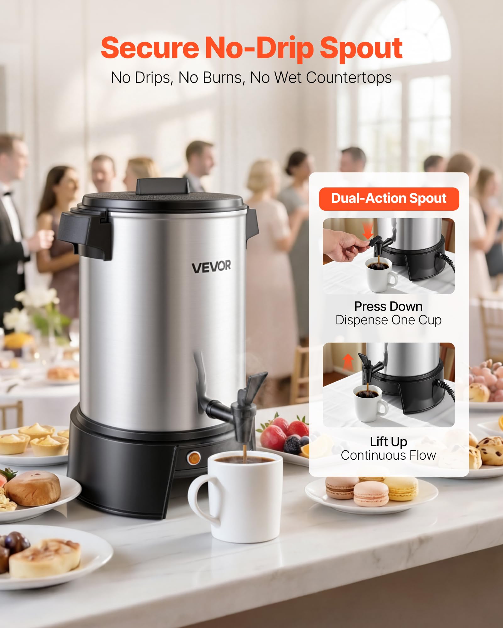 VEVOR Distributore Bevande Calde Caffè Elettrico 250x270x370 mm Capacità 4,5 L, Caffettiera con Rubinetto Antigoccia 1190 W, Controllo Automatico di Temperatura, Erogatore Caffè Tè Vin Brulè, Hotel