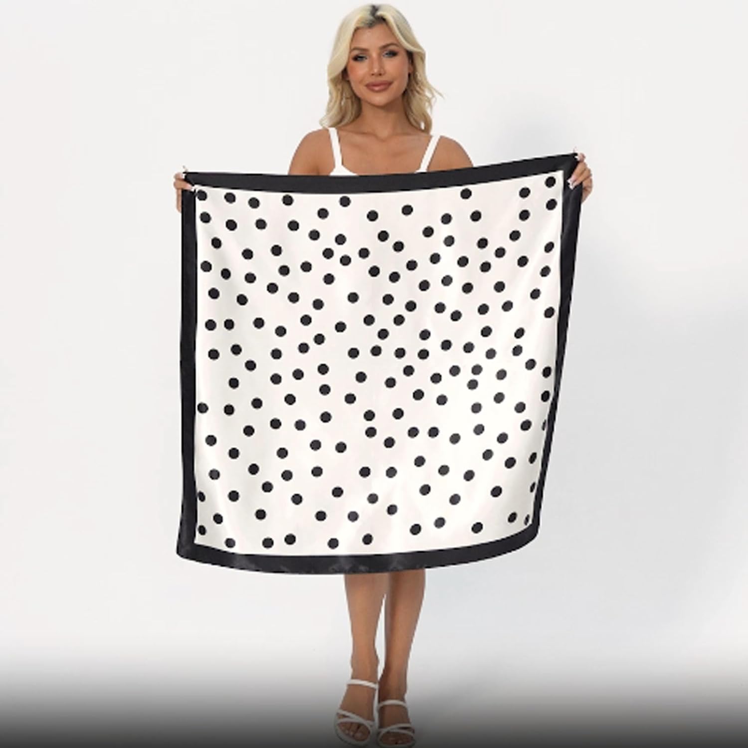 Polka Dot Print Satin Head Scarf for Women Like Silk Scarf for Hair Wrapping Bandanas Square Shawl Wraps 35 Inches - Image 2