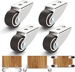 4 Pcs Small Rigid Caster Wheels, 1 Inch Non-Swivel Low Profile Casters, Horizontal or Vertically Mounted Silent Rubber Replacement Wheels for Furniture, Side-Sliding and Pull-Out Projects