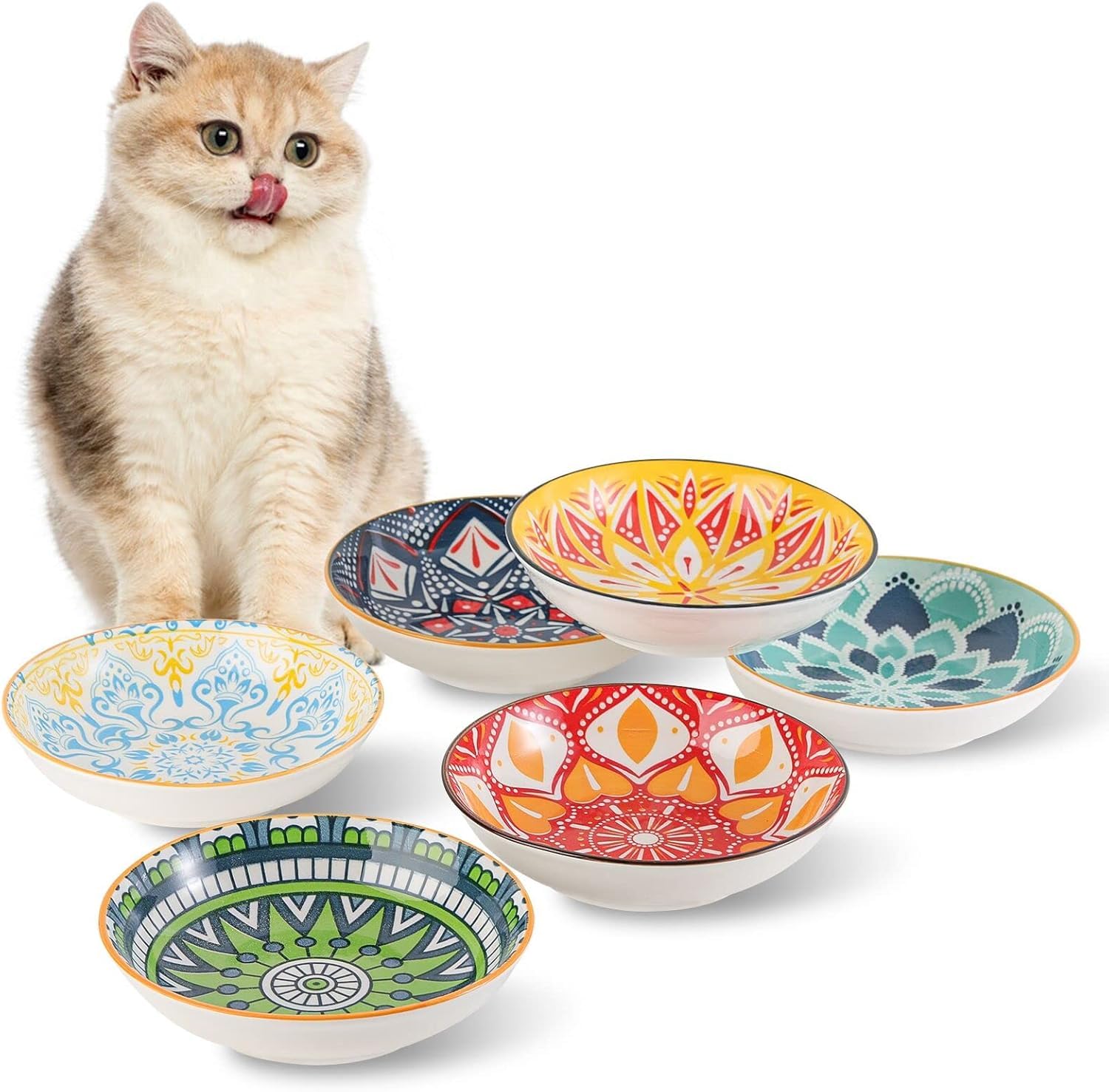 Ciotola in Ceramica per Gatti - Set di 6 Scodelle Colorate per Cibo - Ciotoline in Porcellana da 185 ml - 14,3 x 3,6 cm - Adatto per Lavastoviglie e Microonde