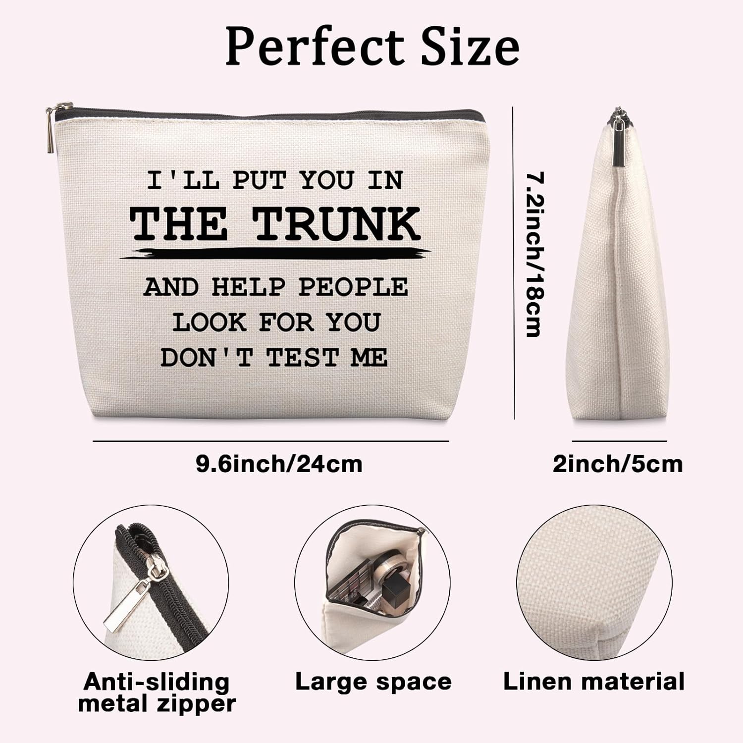 Funny Quote Cosmetic Bag Funny Gifts for Women Friends Gag Gifts Christmas Farewell Friendship Gifts for Women Friends Sister Coworkers Don't Test Me Travel Makeup Bags - Image 2