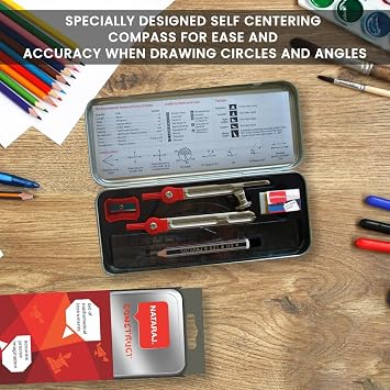 Nataraj Regular Geometry Compass Box Mathematical Instrument Set Includes 9 Pcs Math Protractor Set For School and Home - Sold By VR Angel