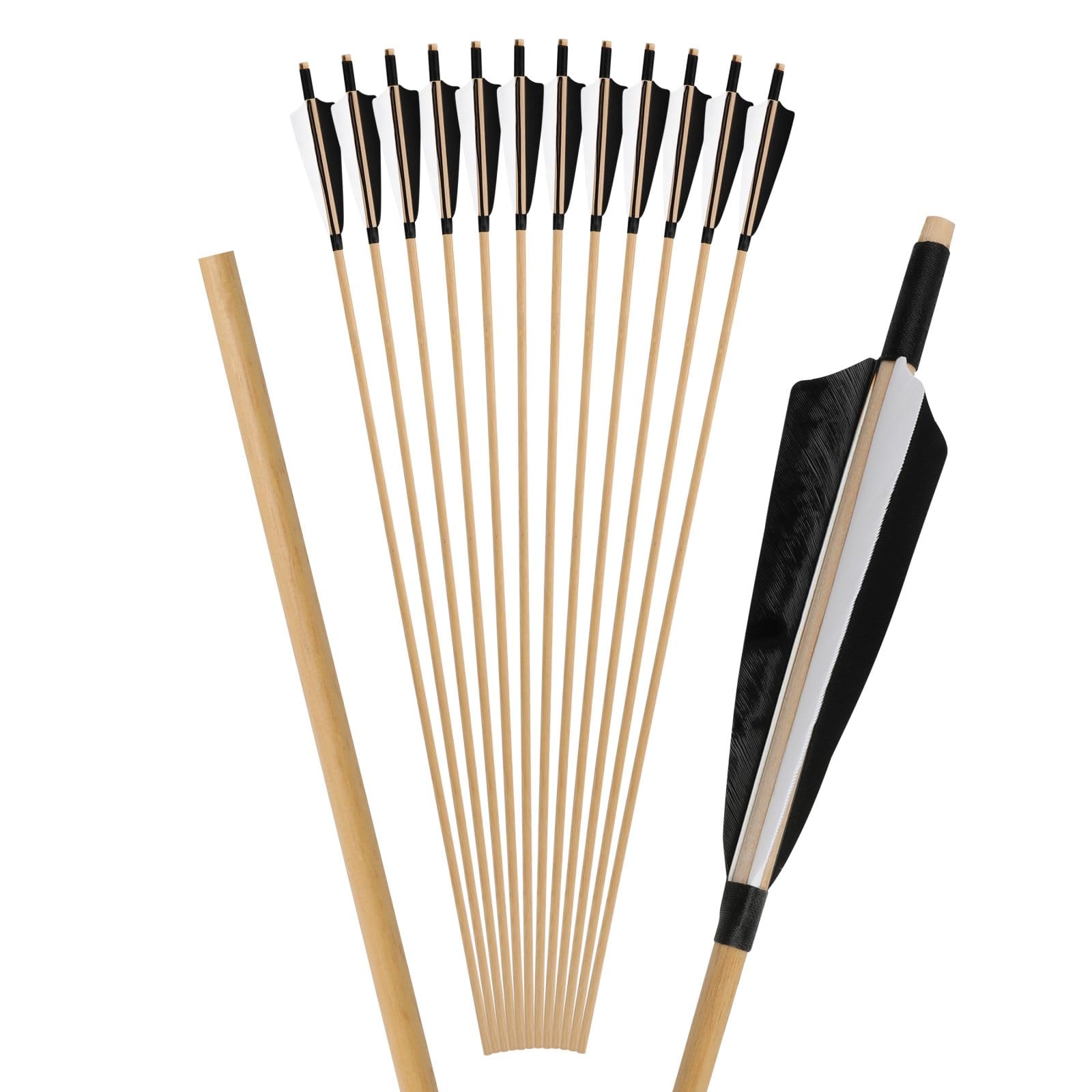 31" Frecce di Legno Tradizionali per Il tiro con L'Arco Frecce da Caccia Frecce di tiro di Pratica Target Frecce di Legno con 5 "piuma di Tacchino Fletching per Longbow Recurve Bow Arco Tradizionale