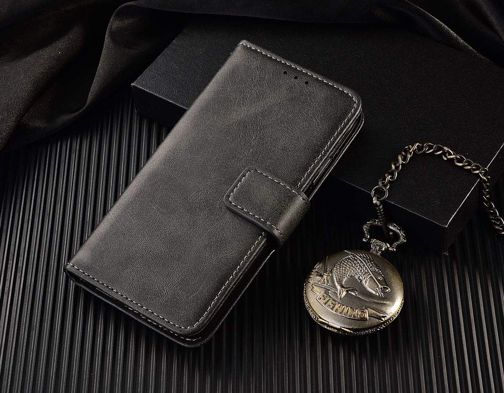 Perkie Matte Finish Vintage Wallet Case for Samsung Galaxy S5 PU Leather Flip Case Kick Stand with Magnetic Closure Flip Cover for Samsung Galaxy S5 (Black)