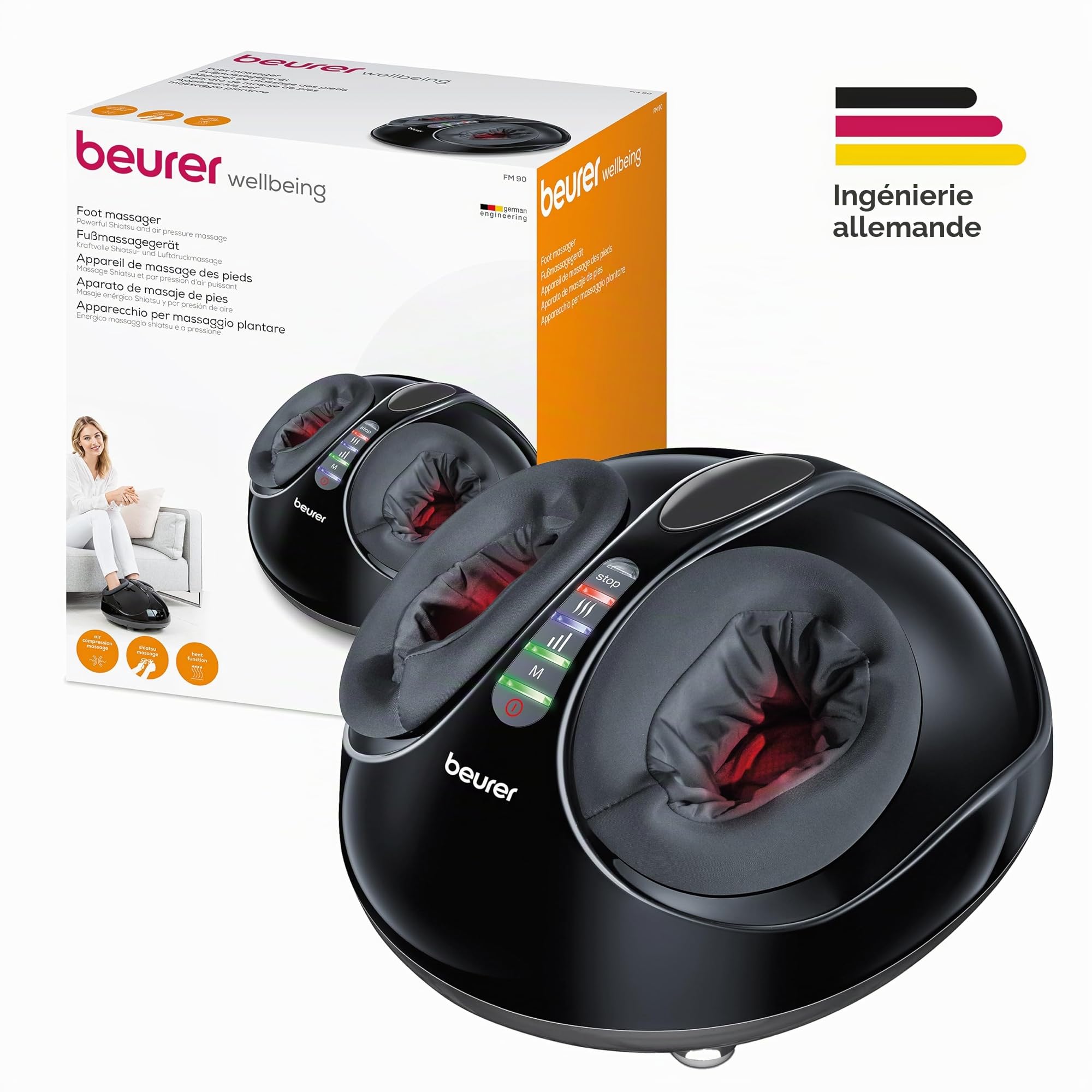Beurer FM 90 Appareil de massage des pieds, avec massage à compression d'air, fonction de chaleur, trois combinaisons de massage Shiatsu