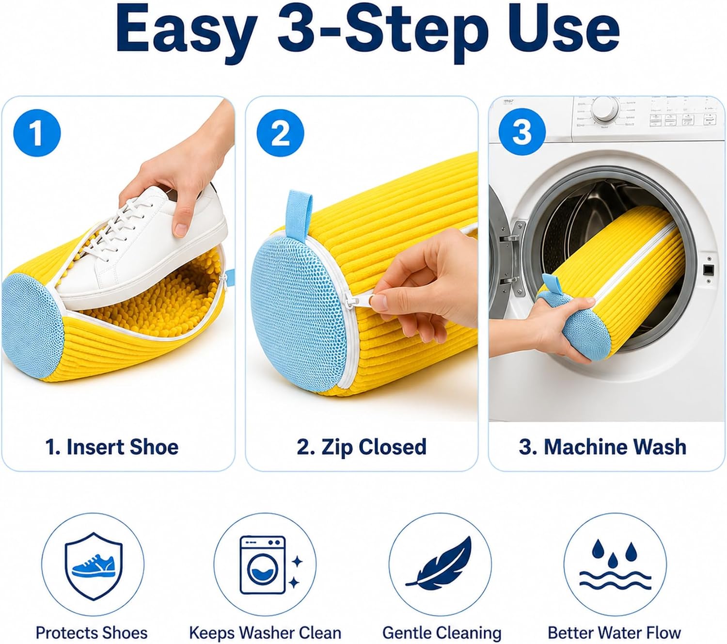 Shoe Washing Machine Bag Laundry Shoe Bag for Washer and Dryer Reusable 2pc Shoe Cleaning Bags for Sneakers 360° Deep Cleaning Machine for All Shoes Types With Self-locking Zipper