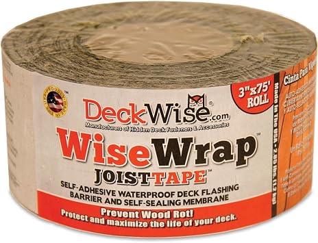 DeckWise WiseWrap JoistTape 3" x 75 Self-Adhesive Deck Joist Flashing Tape for Hardwood, Thermal Wood, PVC, Pressure Treated, and Composite Decking 1 roll