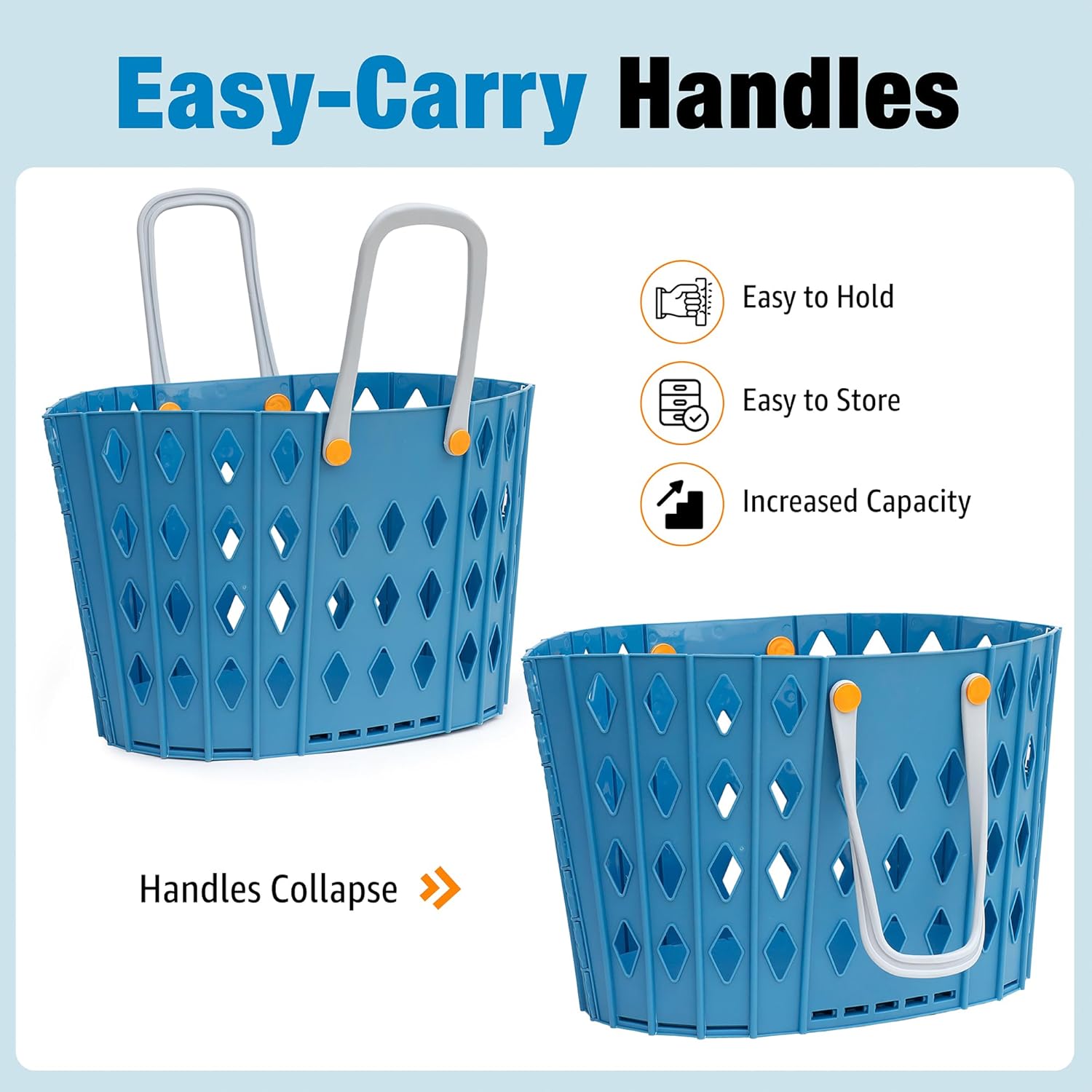 Collapsible Laundry Baskets Durable Foldable Hamper for Room Organization, Blue & Gray Laundry Basket Set - 2 pack, 45L