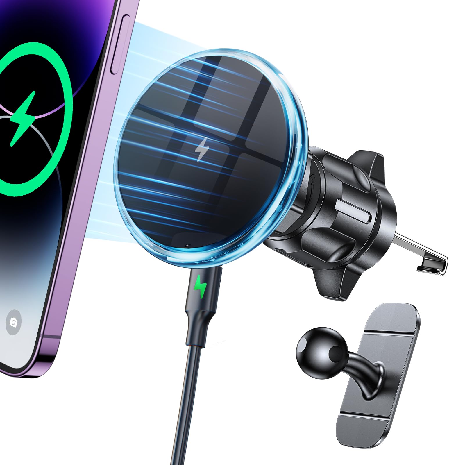 for Magsafe Car Mount Charger iPhone Wireless Car Charger【Vent+Dash】Magnetic car Phone Holder mount【Strong Magnet】Automobile Phone Mount Holder Vent