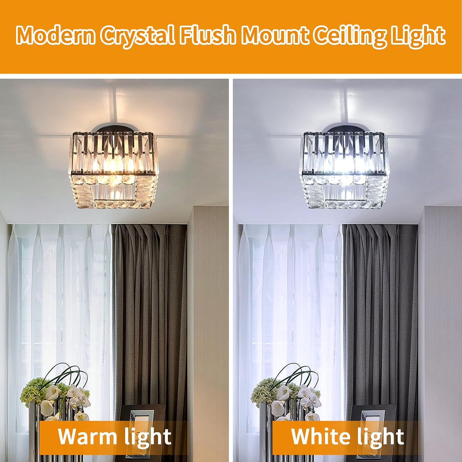 Modern Crystal Ceiling Light Fixture, Semi Flush Mount Lighting Matte Black Finish LED with E26/27 Base for Bedroom, Entryway, Foyer, Hallway, Dining Room