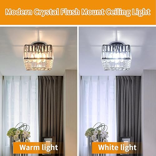 Miniatura 5 de Moderna lámpara de techo de cristal, iluminación semiempotrada con acabado negro mate LED con base E2627 para dormitorio, entrada, vestíbulo,