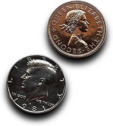 Miniatura 5 de Ted's Sterling Magic Saltando mitades Sol y Luna, no expandido Kennedy Half Dollar y English Penny Coin Trick
